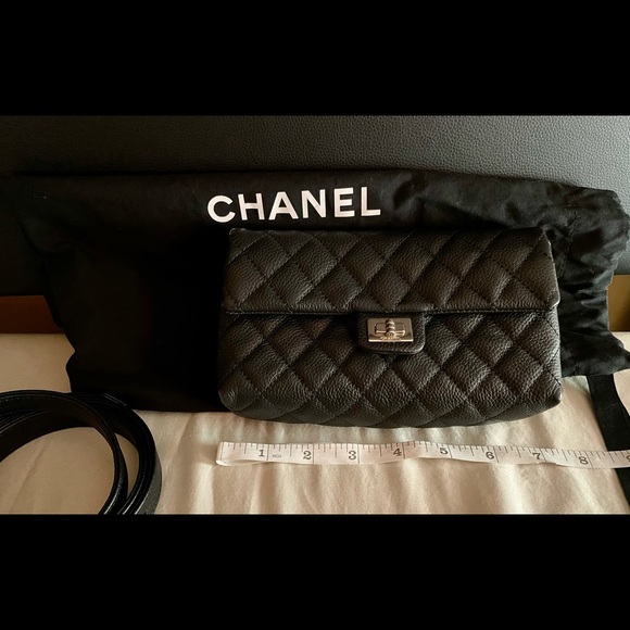 🚨SOLD🚨CHANEL 2.55 Reissue Flap Belt Bag Clutch Quilted Black Caviar Leather - Picture 13 of 14